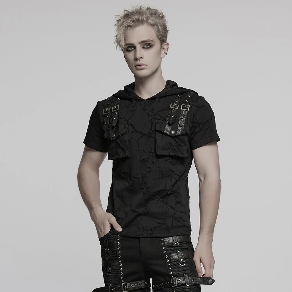 WT-1008DQM Edgy Hooded Punk T-Shirts with Buckle Strap Detailing - Image 50