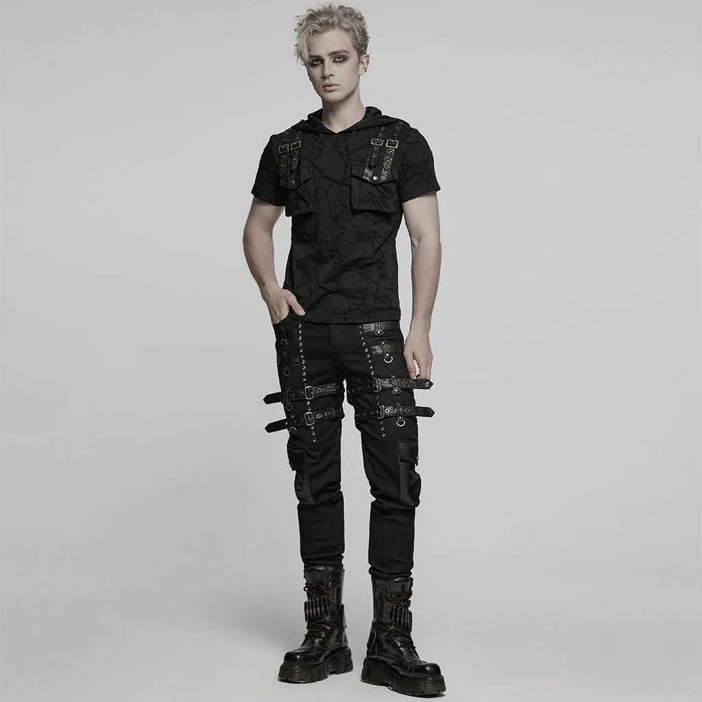 WT-1008DQM Edgy Hooded Punk T-Shirts with Buckle Strap Detailing - Image 53