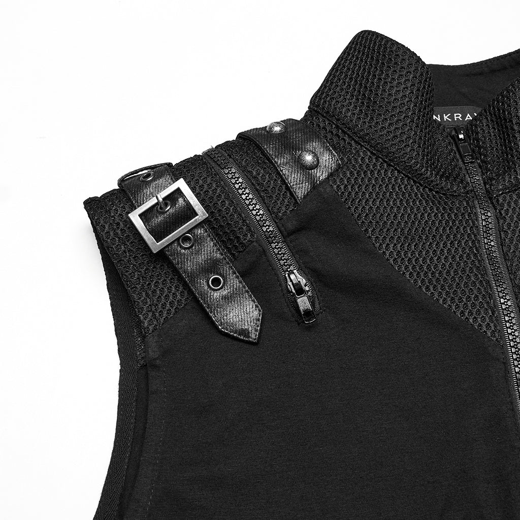WT-1009BXM Punk T-Shirts Sleeveless Zippered High-Collar Buckled Shoulder Style - Image 18