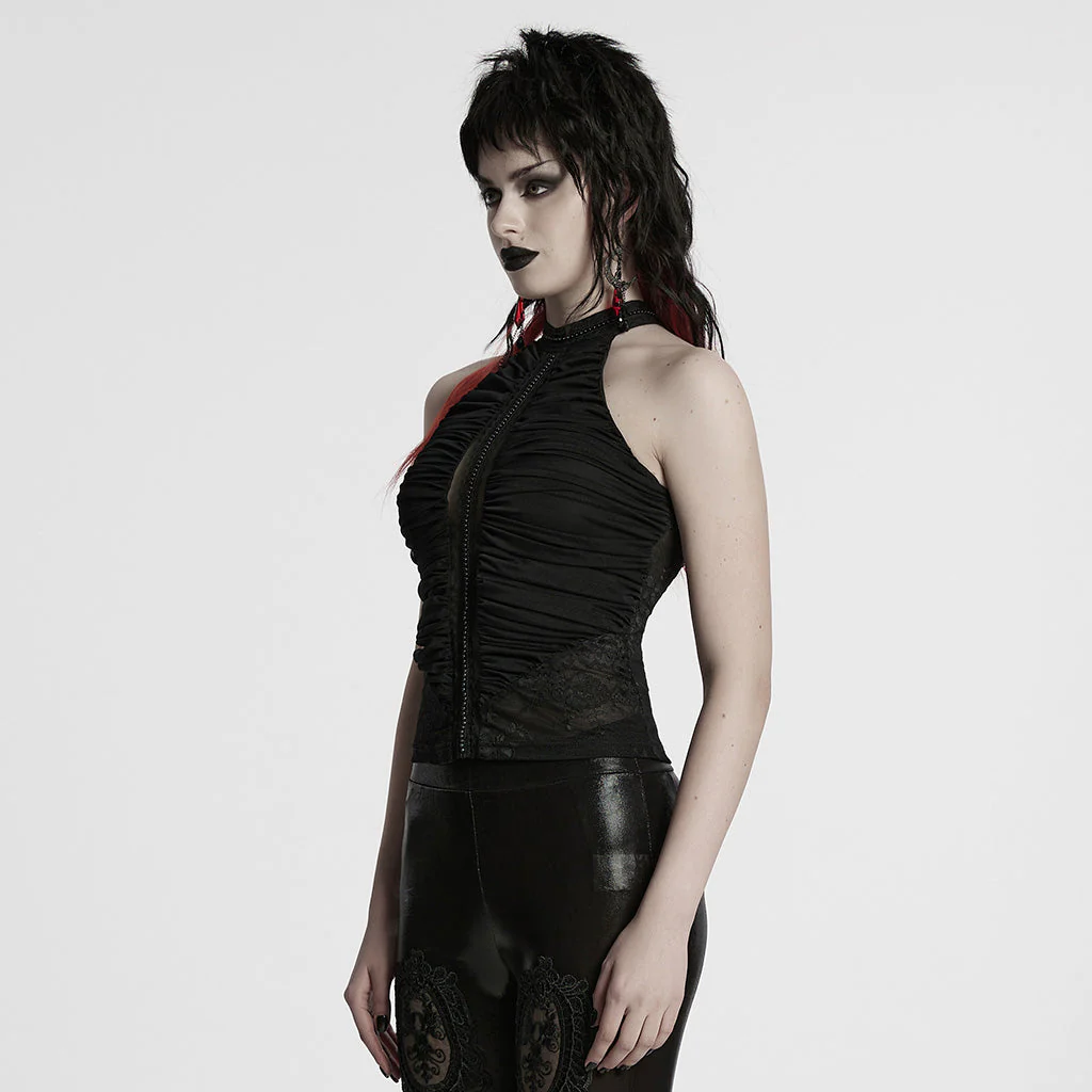 WT-1012TDF Gothic Shirts Black Halter Top Lace Detail Ruffled Design - Image 23