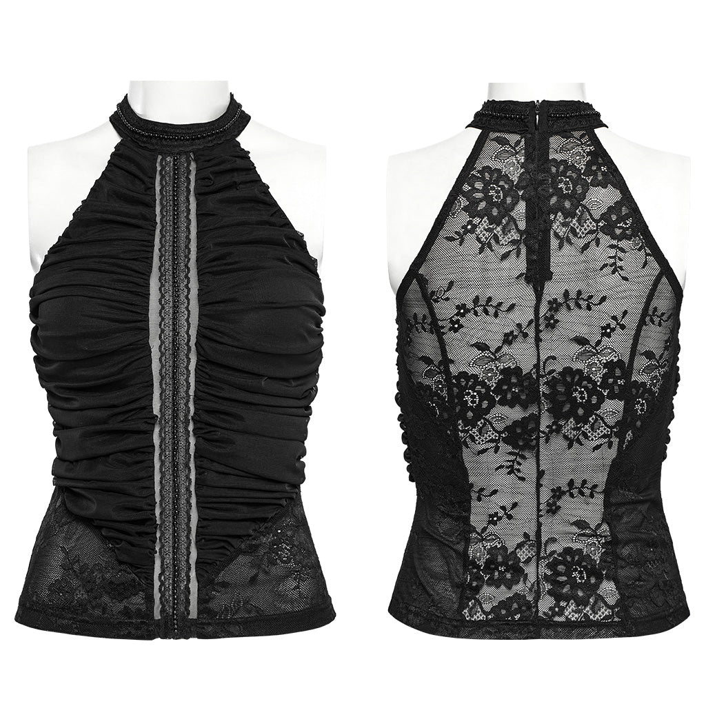 WT-1012TDF Gothic Shirts Black Halter Top Lace Detail Ruffled Design - Image 26