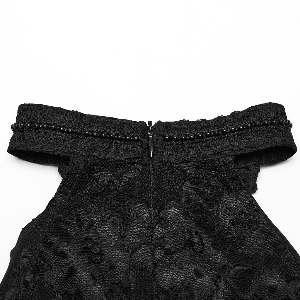 WT-1012TDF Gothic Shirts Black Halter Top Lace Detail Ruffled Design - Image 28