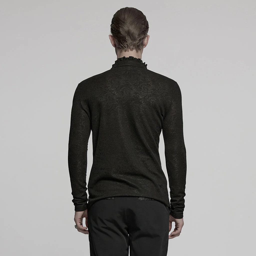 WT-1015TCM Gothic T-Shirts Lace-Up Embroidered Long Sleeve Top Men - Image 14