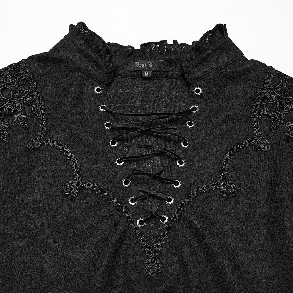 WT-1015TCM Gothic T-Shirts Lace-Up Embroidered Long Sleeve Top Men - Image 6