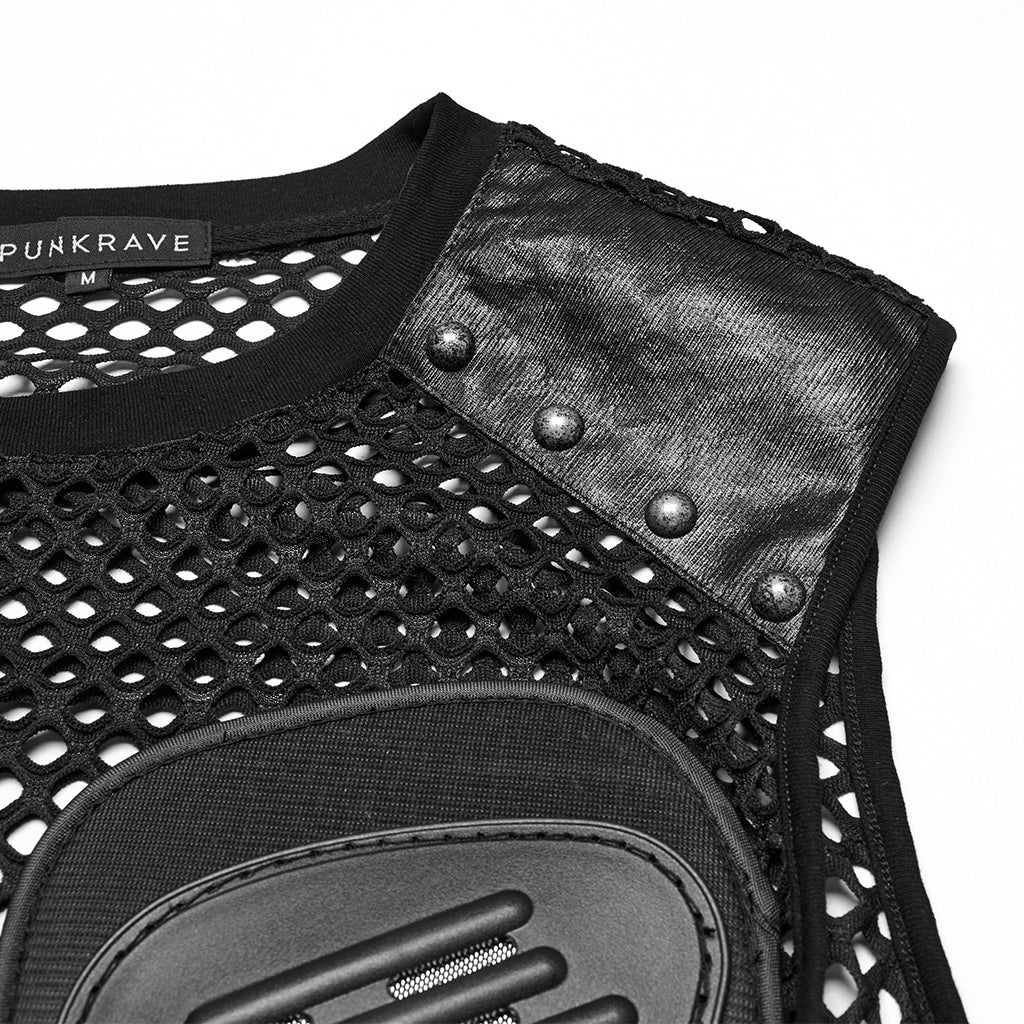 WT-1016BXM Edgy Mesh Punk Vests with Shoulder Armor Design - Image 7