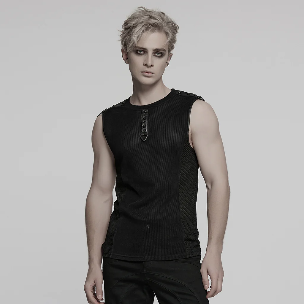 WT-1017BXM Edgy Black Punk Vests with Stud Accents for Men - Image 3
