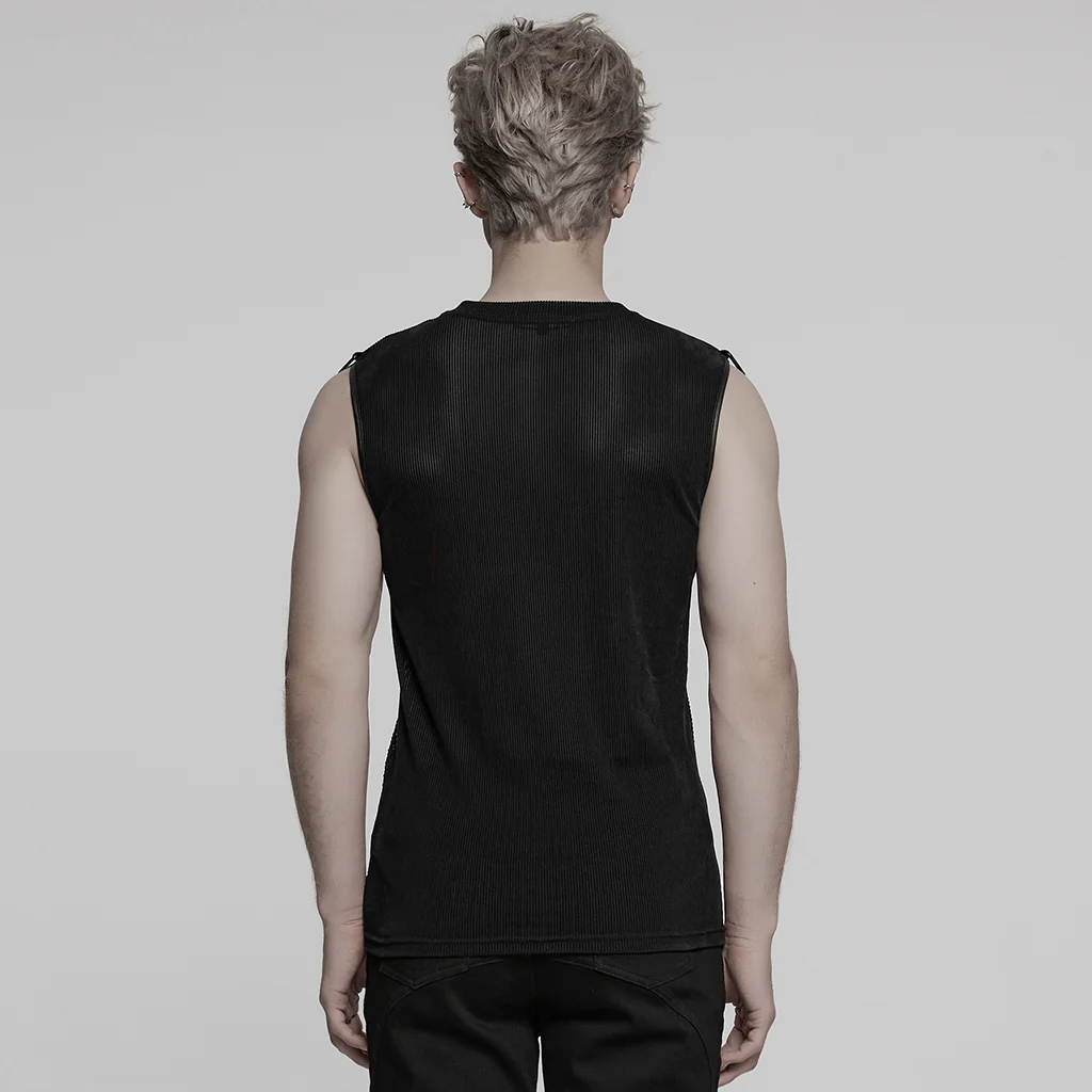 WT-1017BXM Edgy Black Punk Vests with Stud Accents for Men - Image 4
