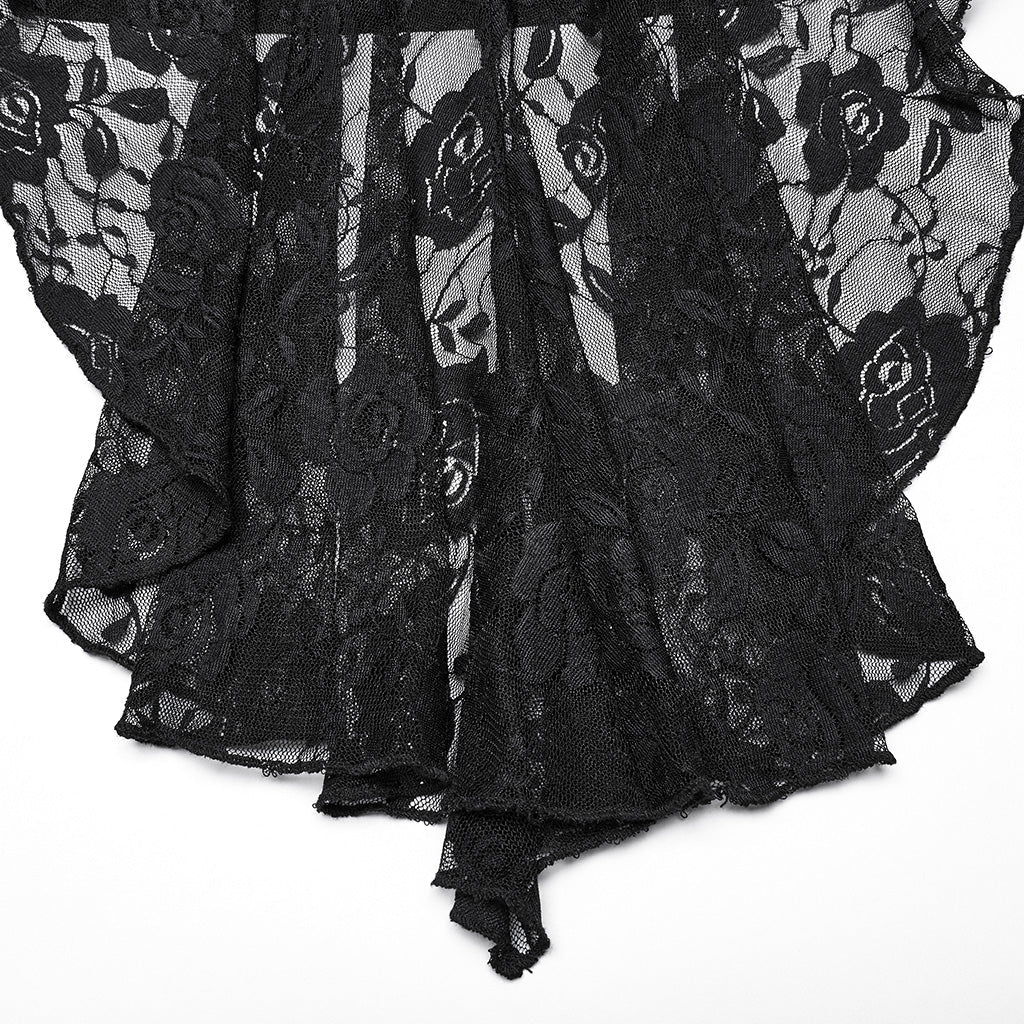 WT-1019TCF Gothic T-Shirts Lace Embroidered Sheer Sleeve Elegance Top - Image 19