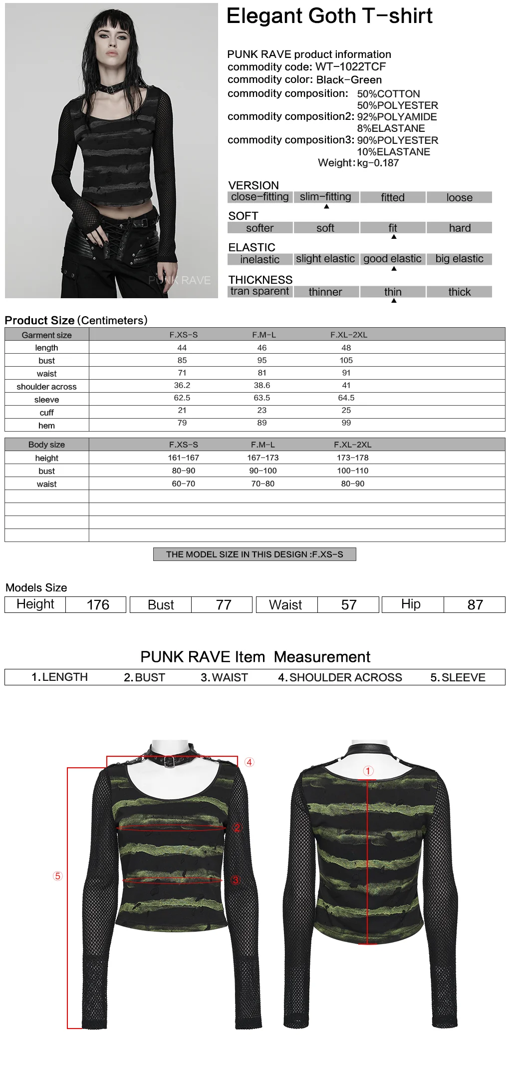 WT-1022TCF Edgy Gothic T-Shirt with Mesh Sleeves and Distressed Stripes - Image 2