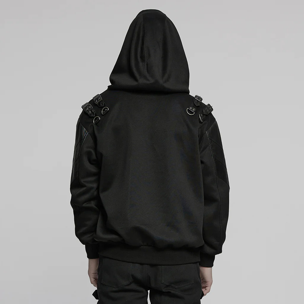 WT-1024WYM Rebel Punk Sweater Goth Harness Buckle Detail Hoodie - Image 5
