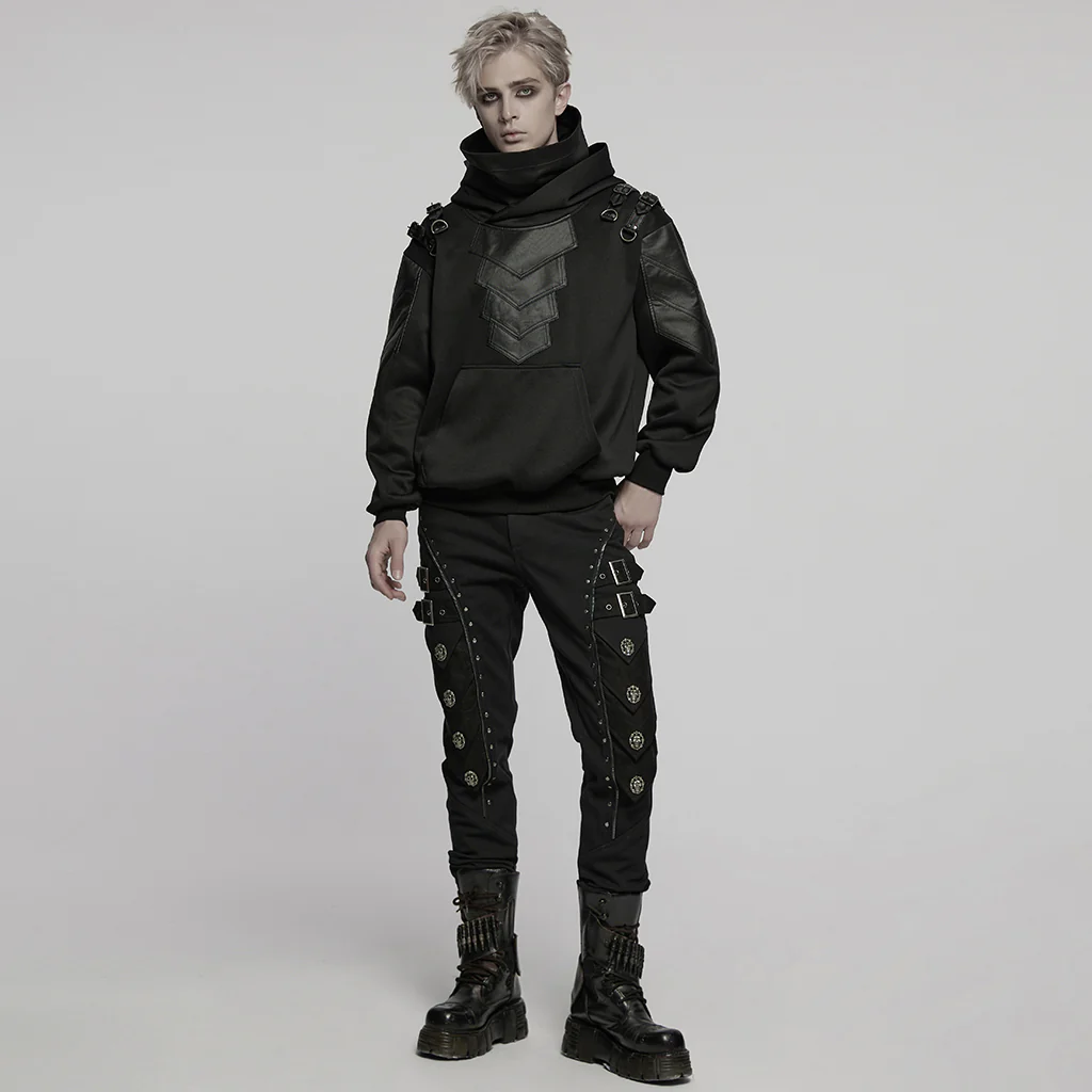 WT-1024WYM Rebel Punk Sweater Goth Harness Buckle Detail Hoodie - Image 6