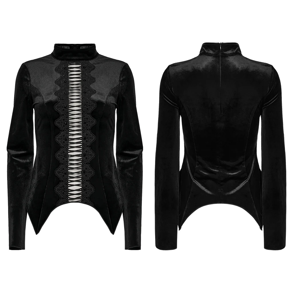 WT-1028TCF Velvet Gothic Shirt Lace-Up Front Bell Sleeves - Image 6