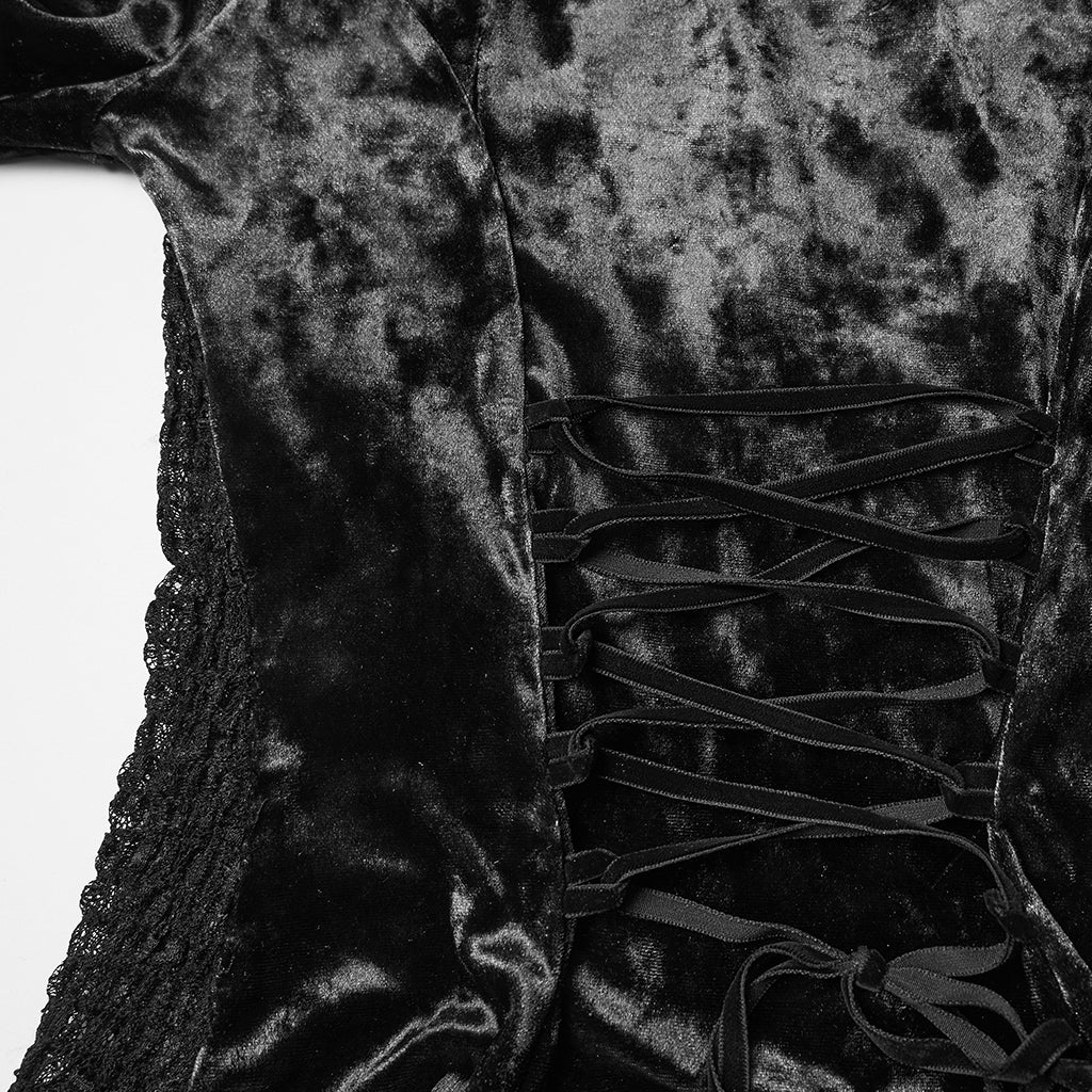 WT-1031TCF Velvet Lace Gothic Shirts Victorian Long Sleeve Top - Image 21