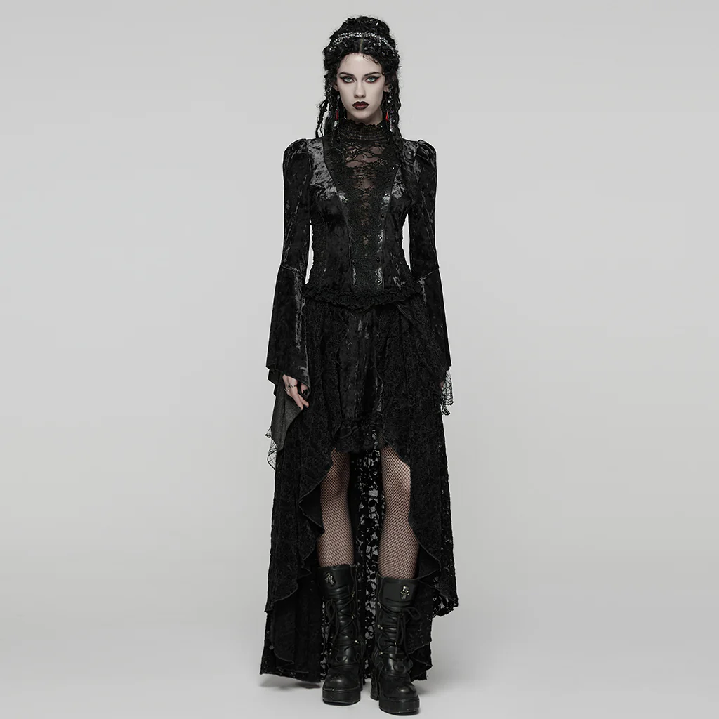 WT-1031TCF Velvet Lace Gothic Shirts Victorian Long Sleeve Top - Image 26