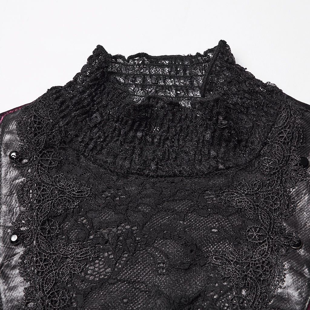 WT-1031TCF Velvet Lace Gothic Shirts Victorian Long Sleeve Top - Image 7