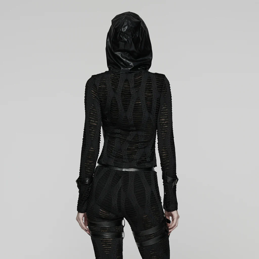 WT-1033TCF Edgy Punk T-Shirts Black Gothic Cutout Buckle Design - Image 4