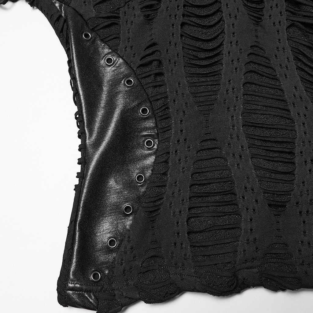 WT-1033TCF Edgy Punk T-Shirts Black Gothic Cutout Buckle Design - Image 8