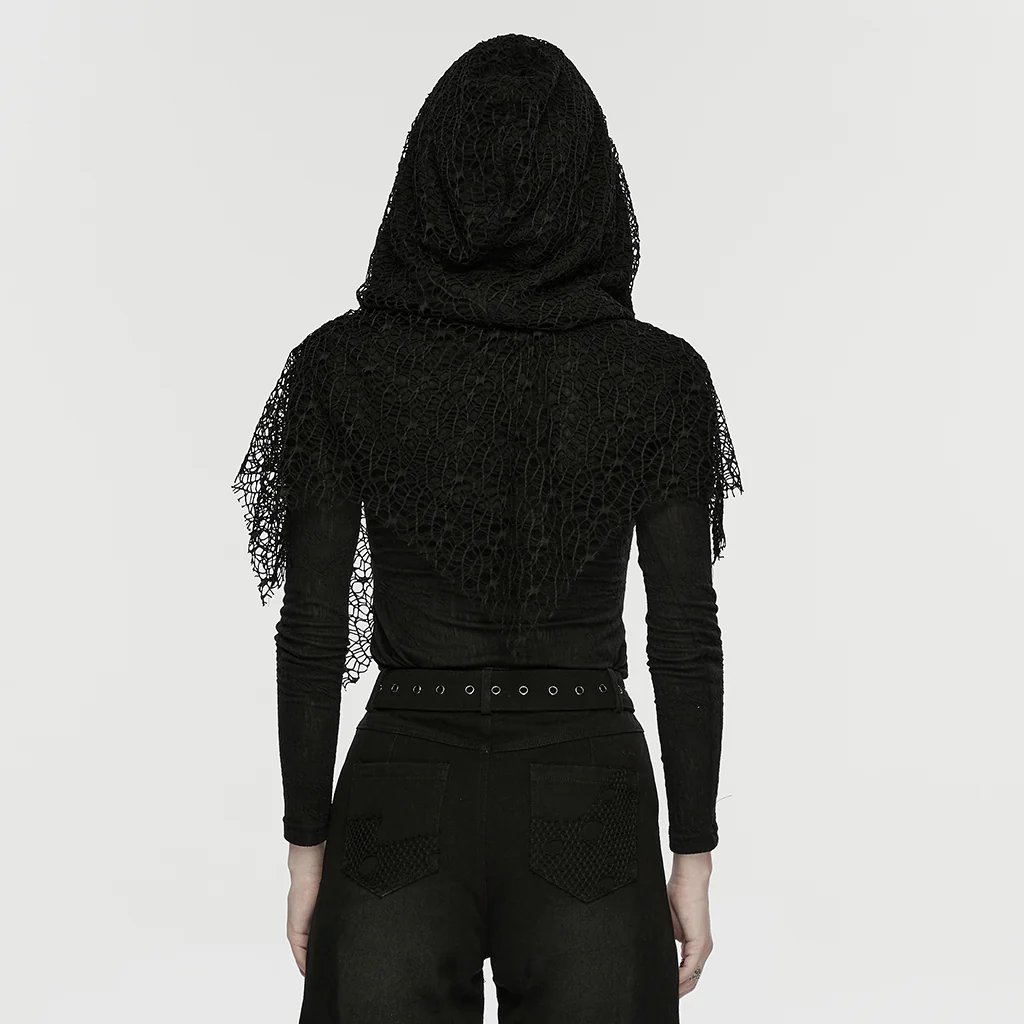 WT-1035TCF Gothic Mesh Hooded Punk T-Shirts for Women Rebel Fashion - Image 4