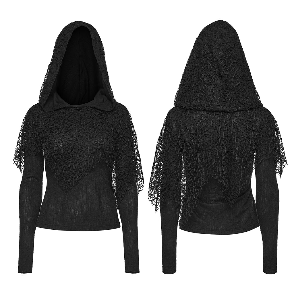 WT-1035TCF Gothic Mesh Hooded Punk T-Shirts for Women Rebel Fashion - Image 6