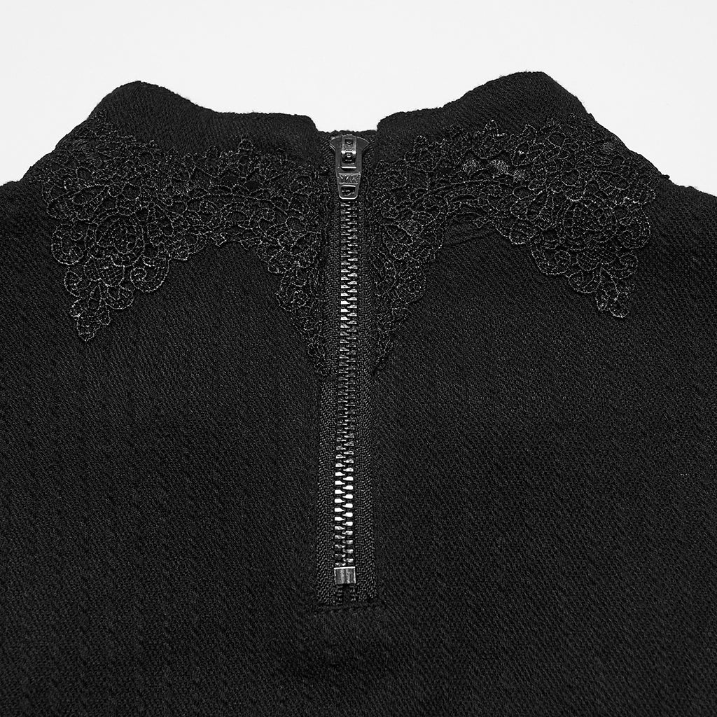 WT-1041TCM Vintage Gothic T-Shirts Dark Lace Shoulder Long Sleeve Top - Image 10