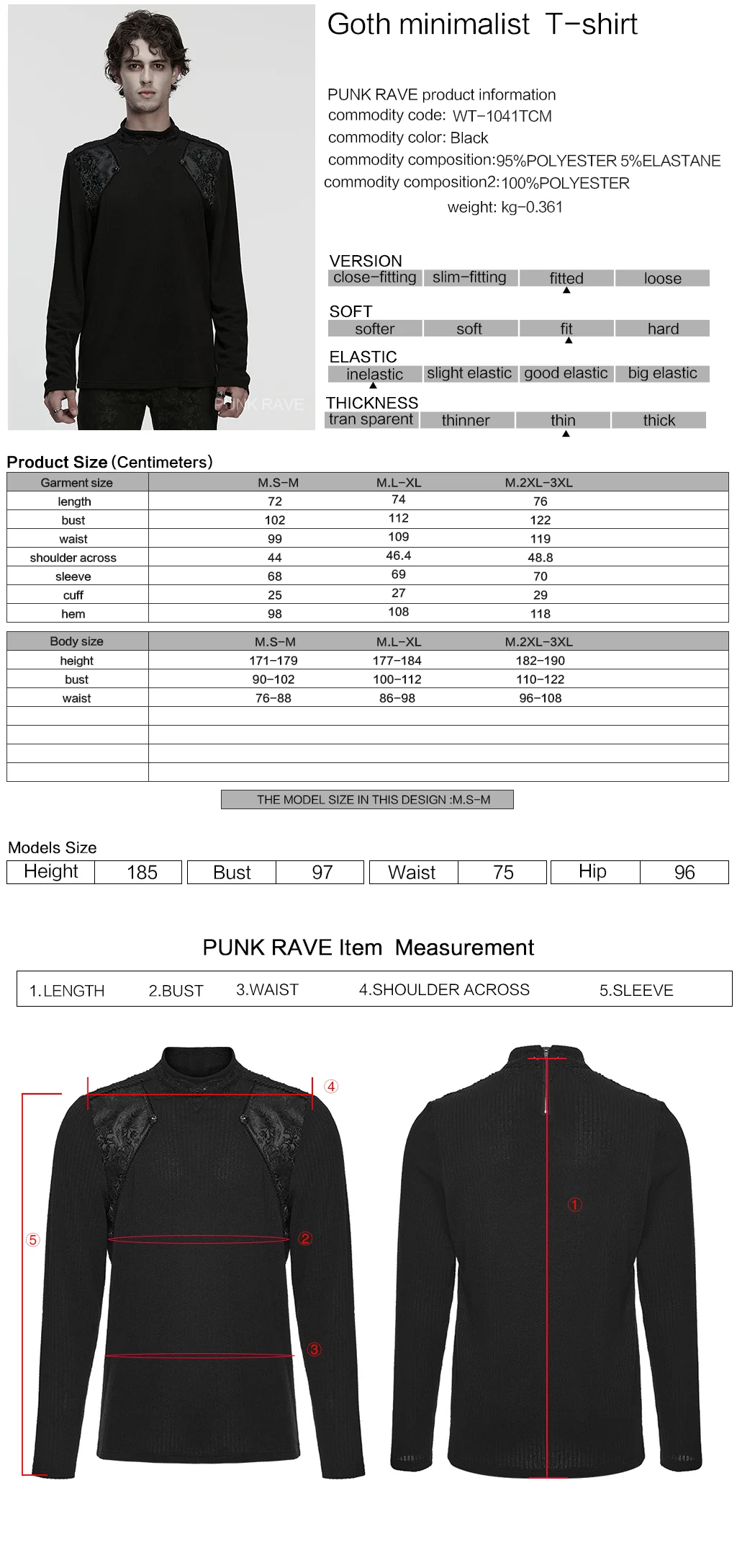 WT-1041TCM Vintage Gothic T-Shirts Dark Lace Shoulder Long Sleeve Top - Image 2