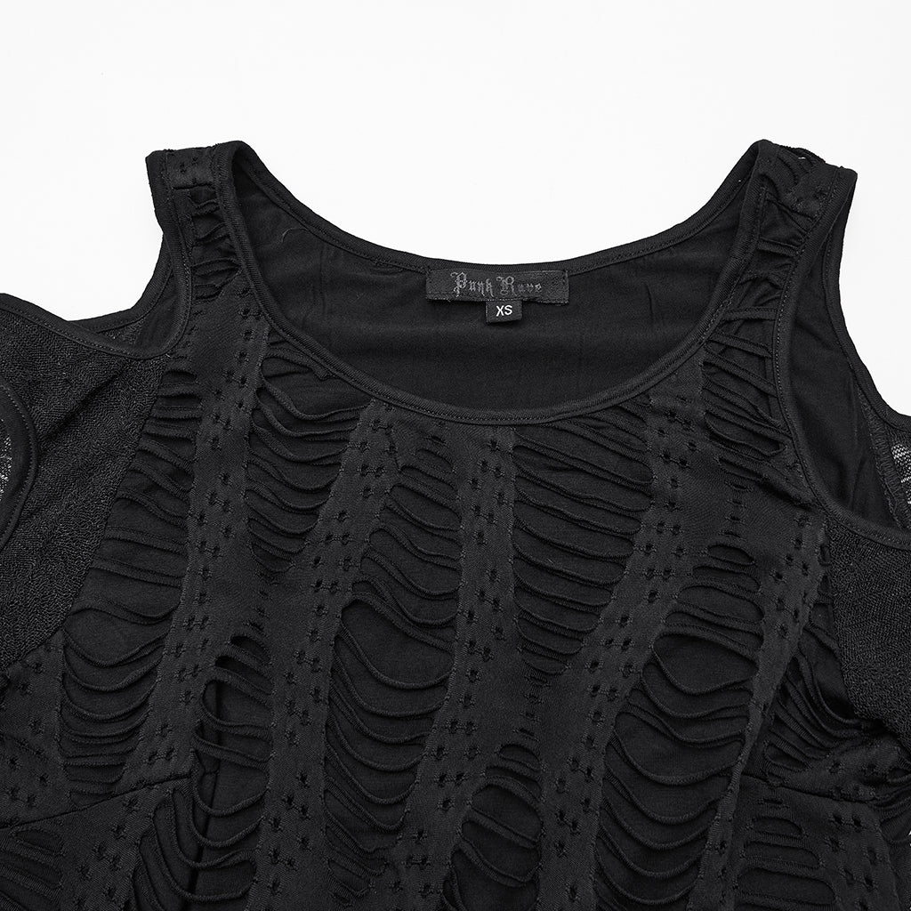 WT-1042TCF Edgy Black Cutout Long Sleeve Punk T-Shirts Top - Image 7