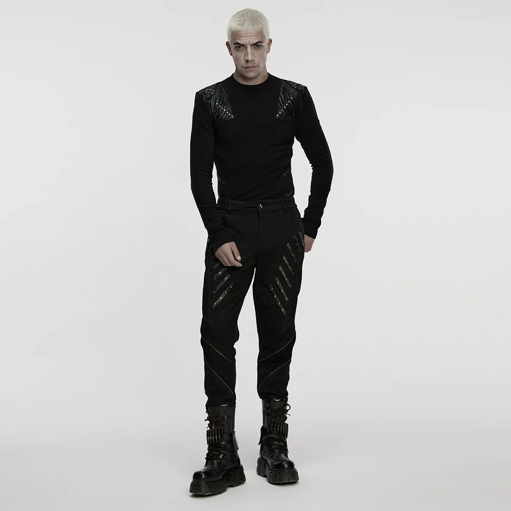 WT-1049TCM Edgy Gothic Punk T-Shirts with Studded Leather Accents - Image 5
