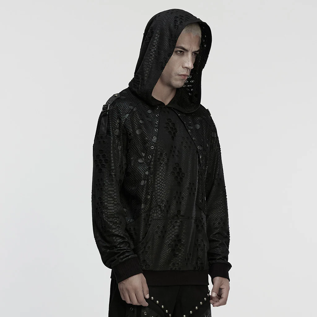 WT-1053WYM Gothic Serpent Texture Hooded Punk Jacket with Stud Details - Image 3