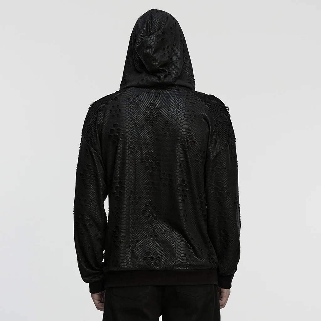 WT-1053WYM Gothic Serpent Texture Hooded Punk Jacket with Stud Details - Image 4