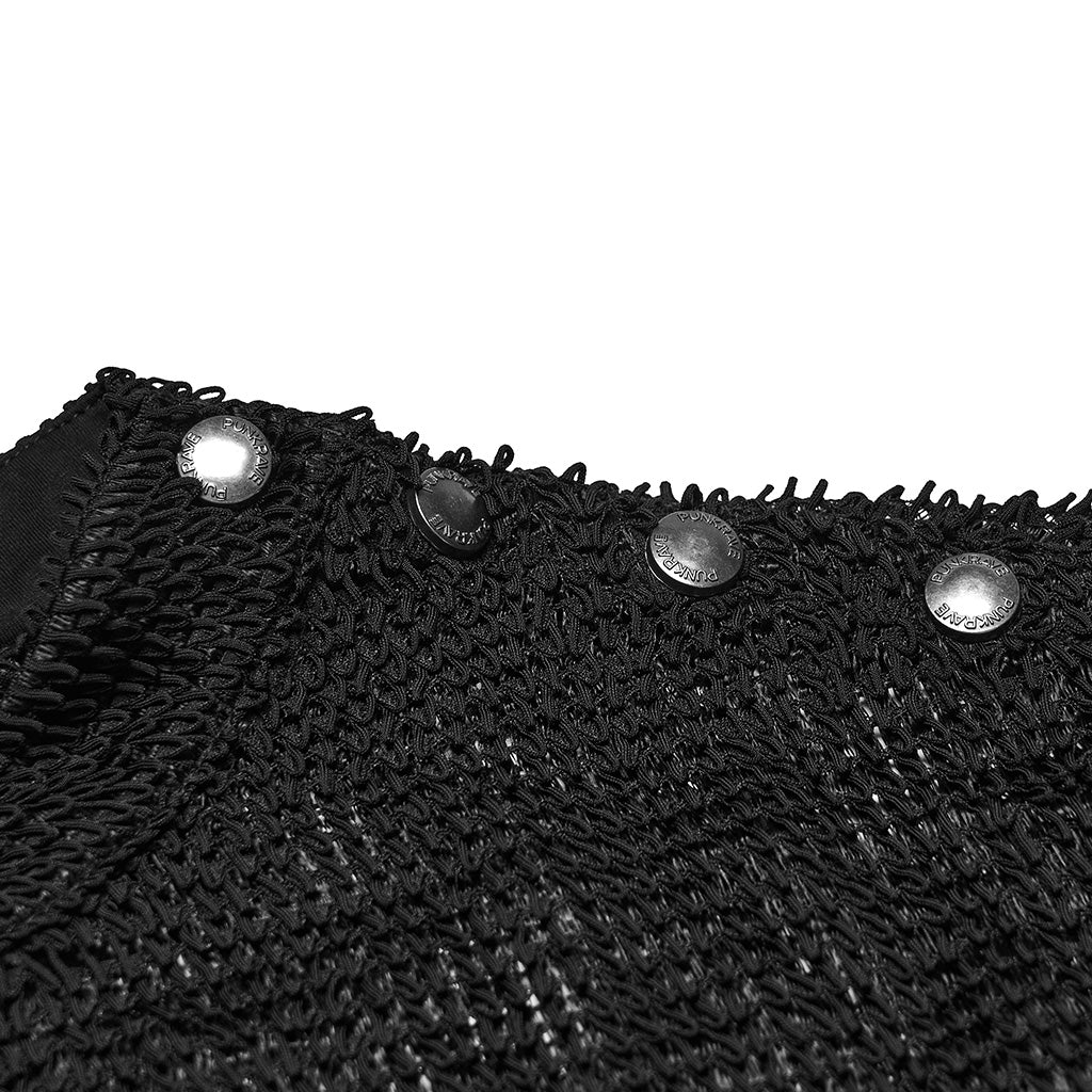 WT-1056TCM Black Mesh Grommet Punk T-Shirts Edgy Long Sleeve Style - Image 7