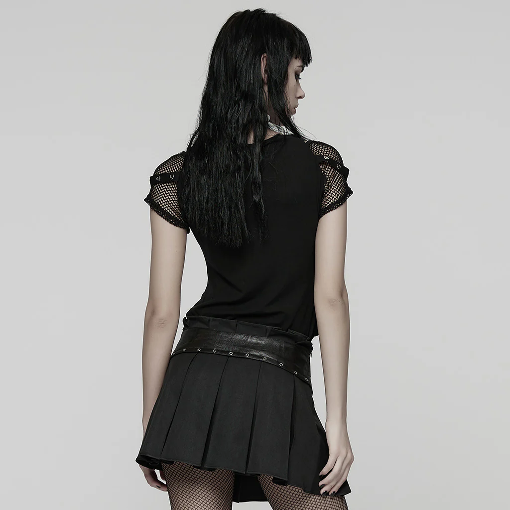 WT-1057TDF Gothic Mesh Sleeve Punk T-Shirts with Skull Graphics - Image 5