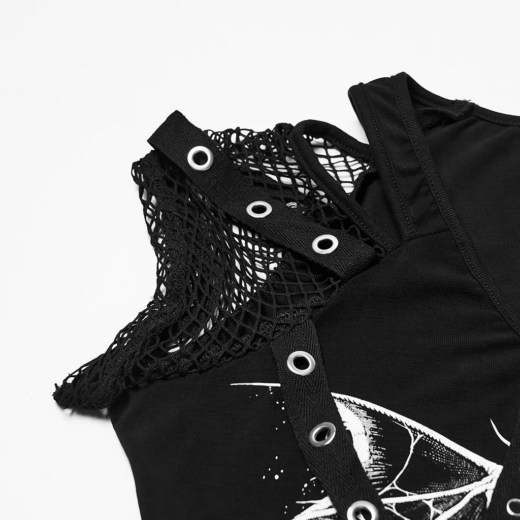 WT-1057TDF Gothic Mesh Sleeve Punk T-Shirts with Skull Graphics - Image 7