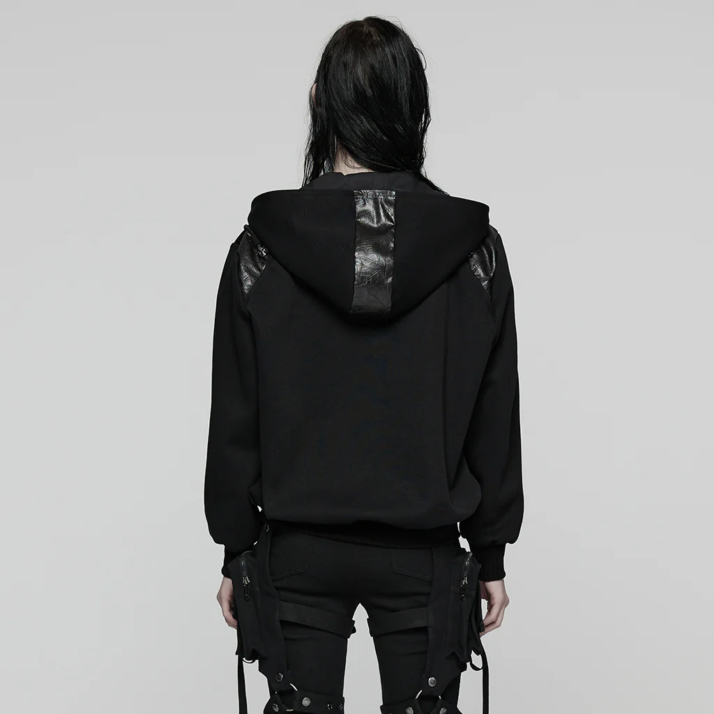 WT-1059WYF Edgy Gothic Punk Sweater with Lace-up Leather Details Hood - Image 4
