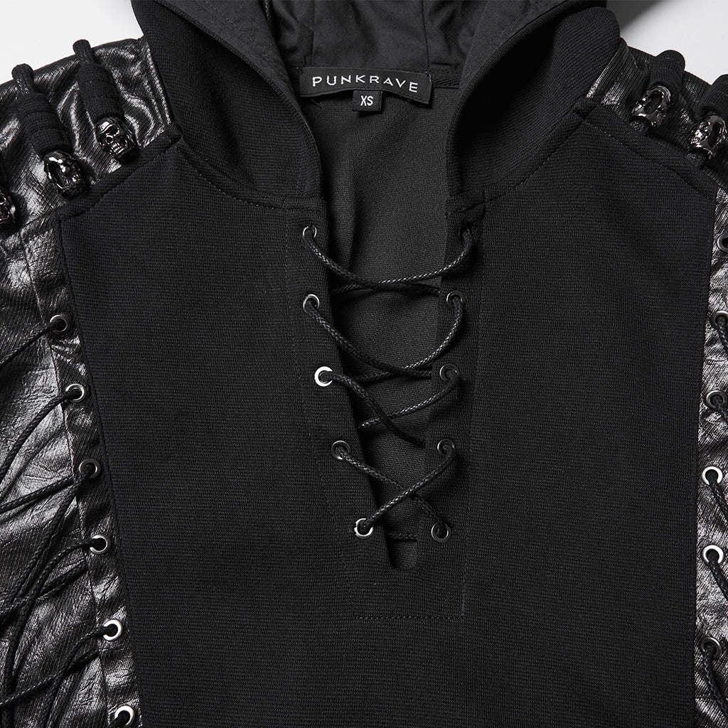 WT-1059WYF Edgy Gothic Punk Sweater with Lace-up Leather Details Hood - Image 7