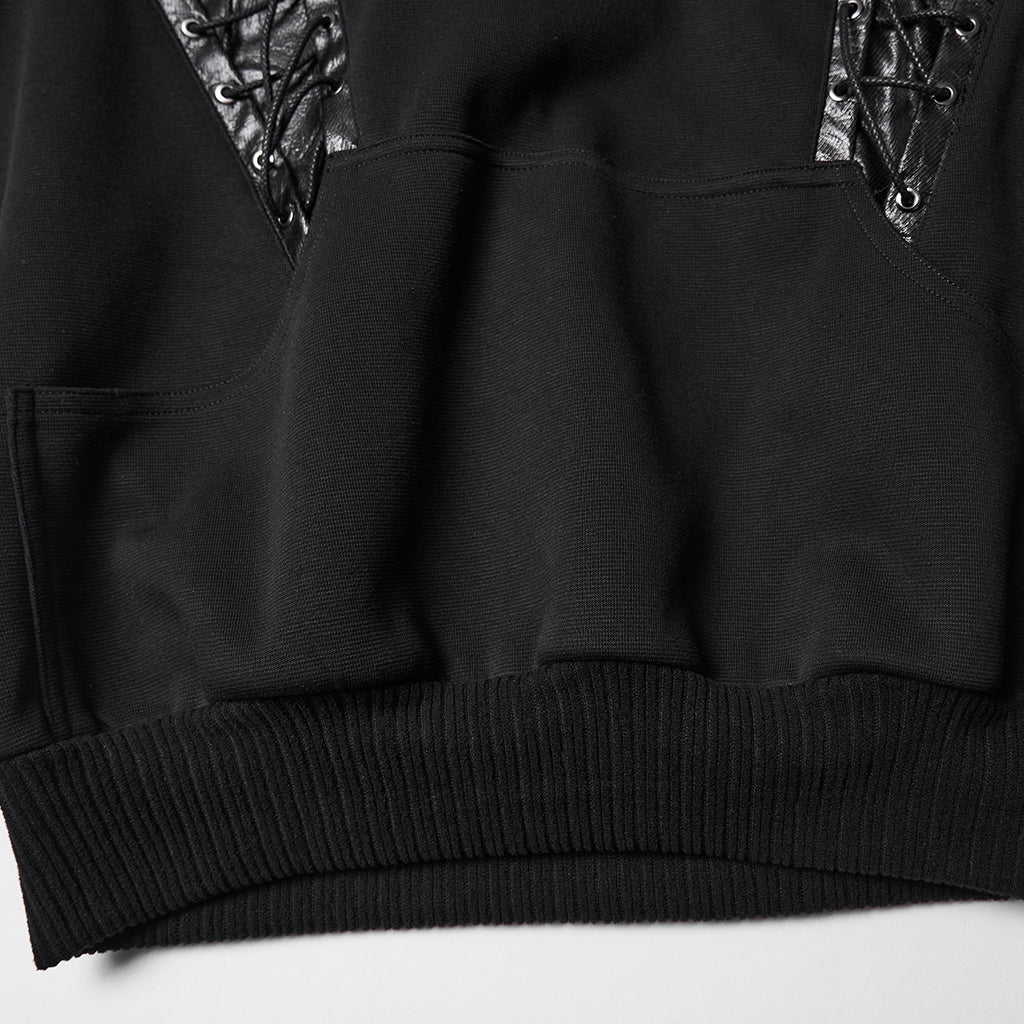 WT-1059WYF Edgy Gothic Punk Sweater with Lace-up Leather Details Hood - Image 9