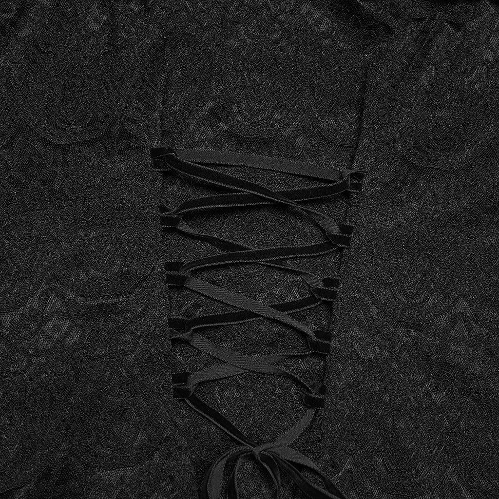 WT-1094TDF Gothic T-Shirt Off-Shoulder Lace Ruffle Victorian Style Top - Image 10