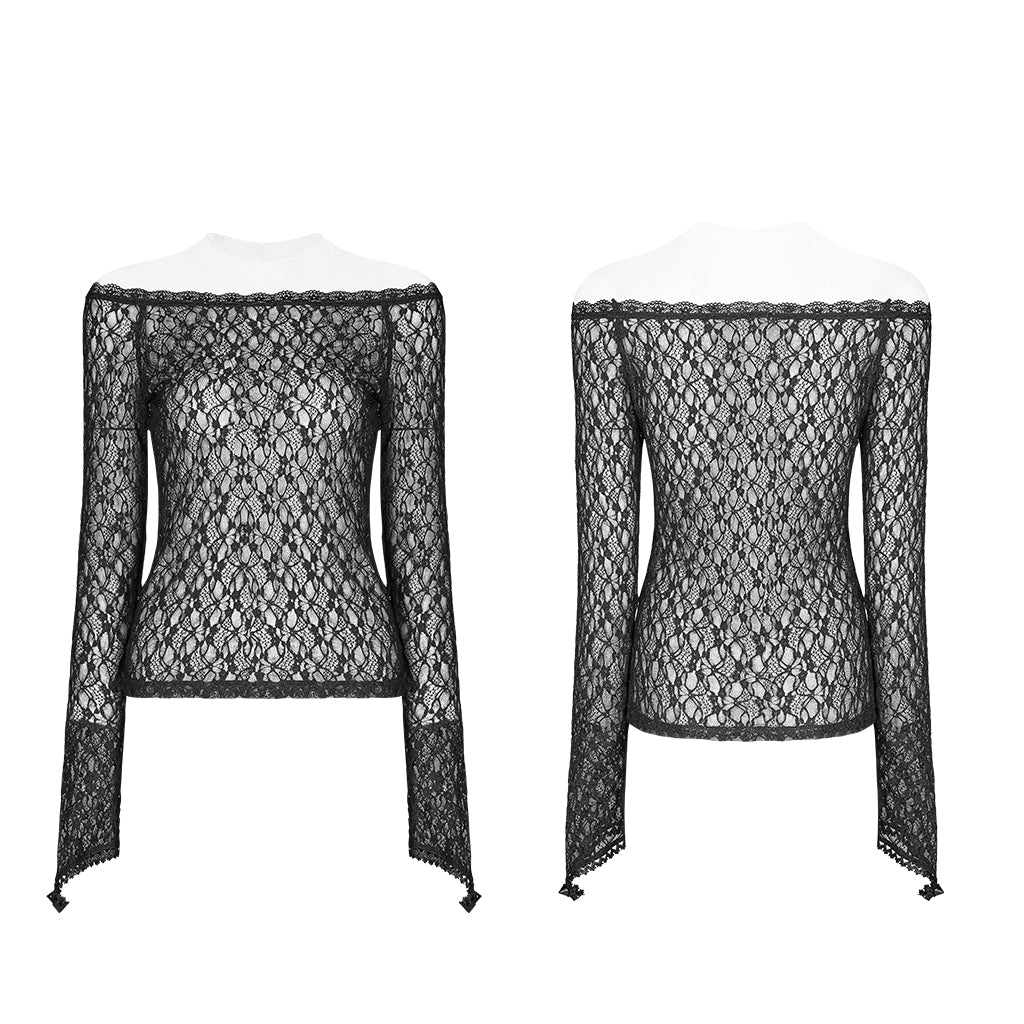 WT-598TCF Gothic Lace Transparent Long Sleeve T-Shirt Black Mesh Design - Image 15