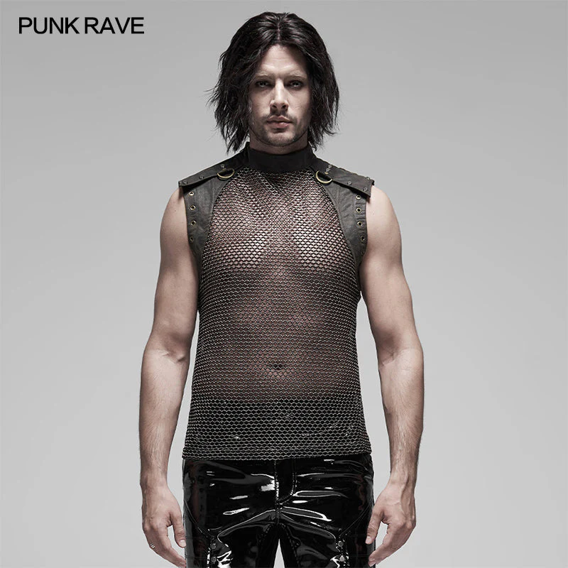 WT-620BXM Mens See-through Mesh Punk Vest with Studded Shoulders - Image 13