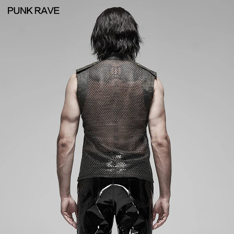 WT-620BXM Mens See-through Mesh Punk Vest with Studded Shoulders - Image 15