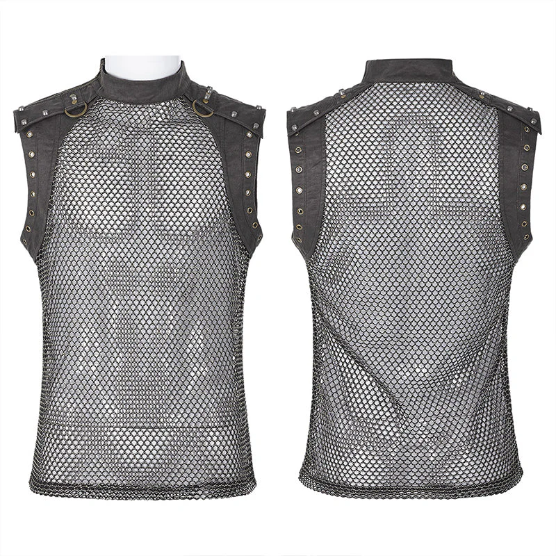 WT-620BXM Mens See-through Mesh Punk Vest with Studded Shoulders - Image 16