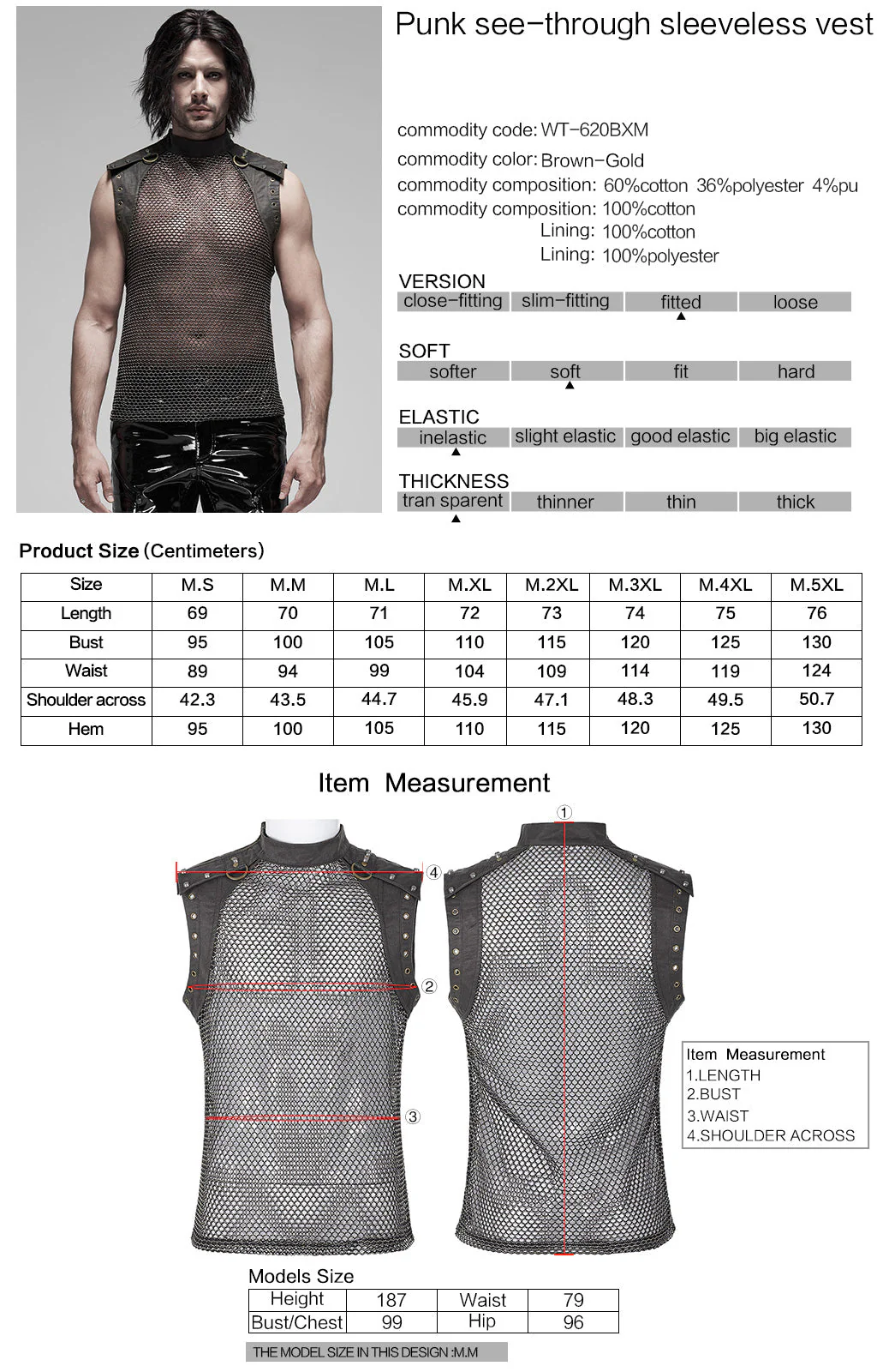 WT-620BXM Mens See-through Mesh Punk Vest with Studded Shoulders - Image 18