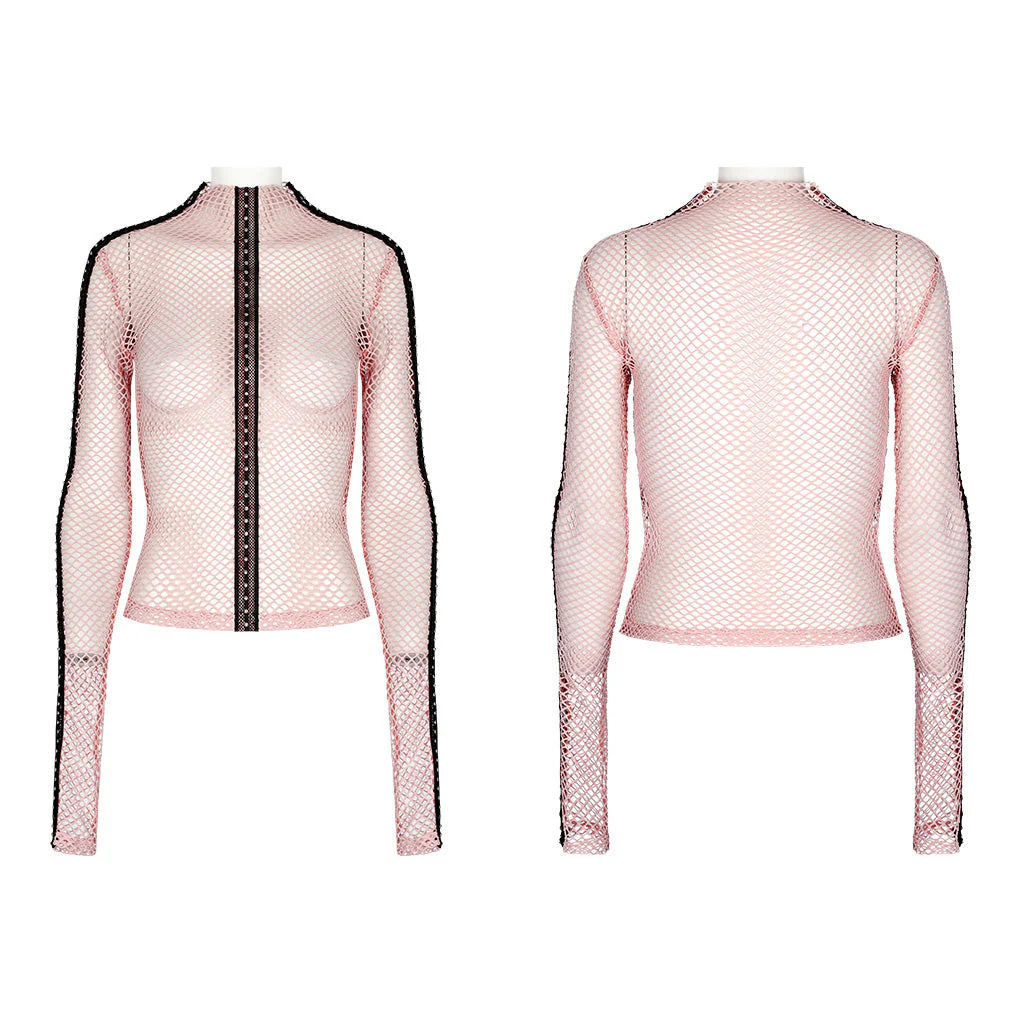 WT-760TCF Gothic Fishnet Long Sleeve Punk T-Shirt Zippered Design - Image 31