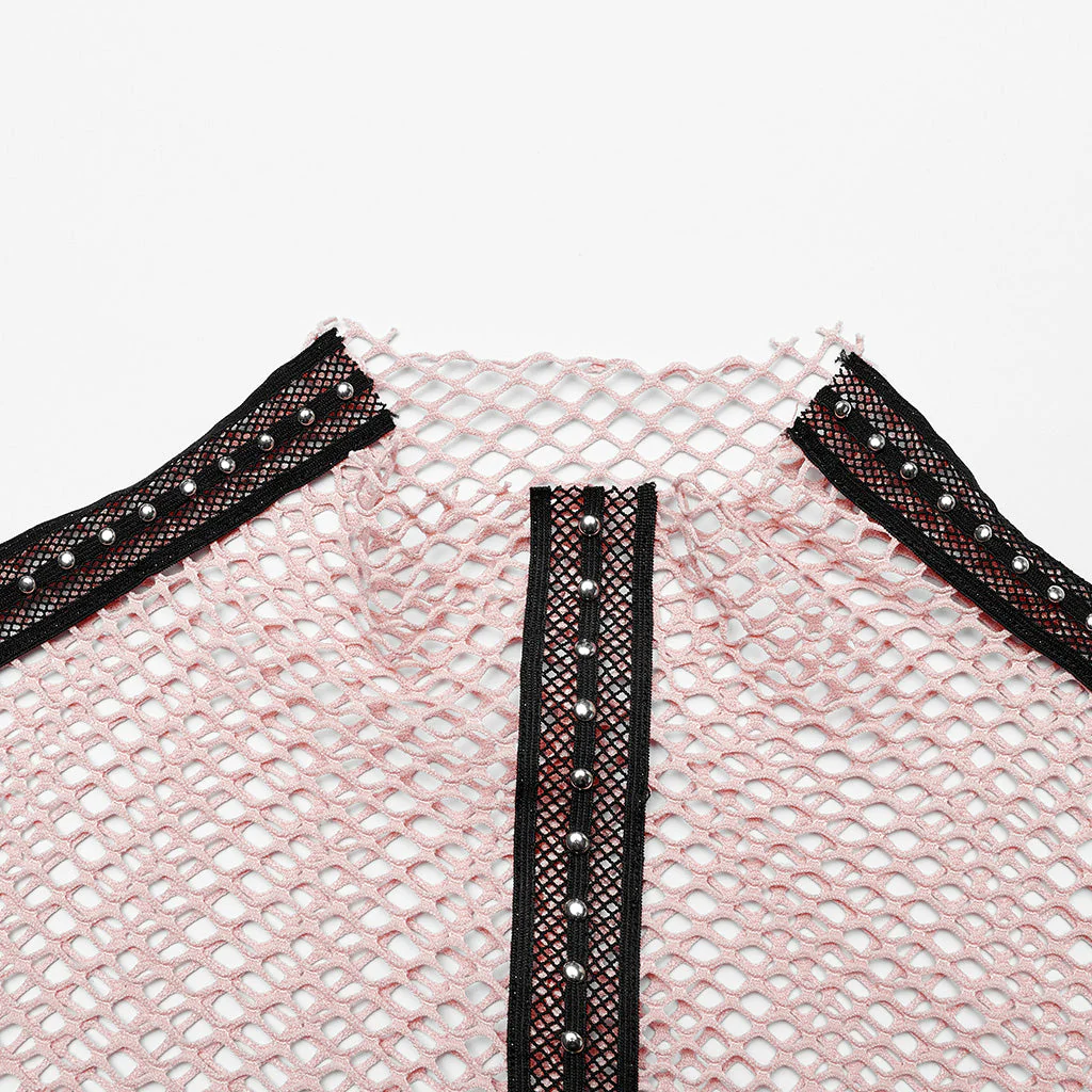 WT-760TCF Gothic Fishnet Long Sleeve Punk T-Shirt Zippered Design - Image 32