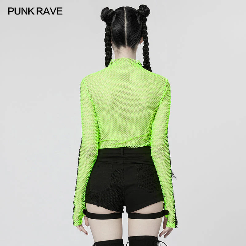 WT-760TCF Gothic Fishnet Long Sleeve Punk T-Shirt Zippered Design - Image 48