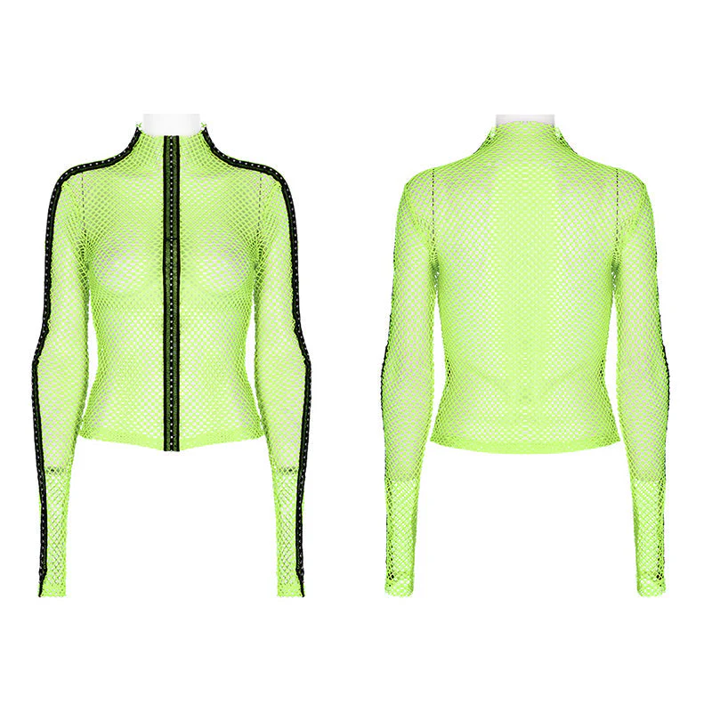 WT-760TCF Gothic Fishnet Long Sleeve Punk T-Shirt Zippered Design - Image 49