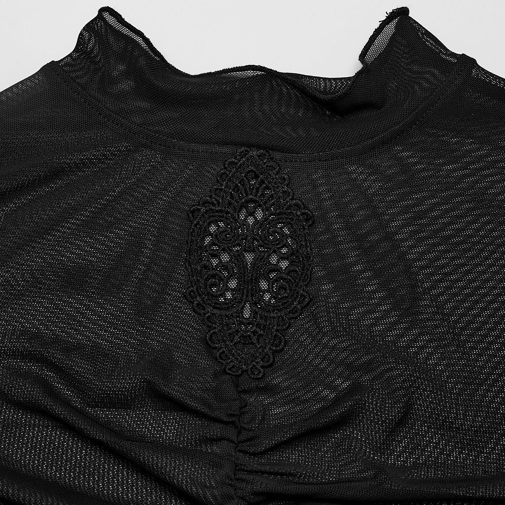 WT-800TCF Sheer Gothic Mesh Ruched Long Sleeve T-Shirt - Image 10