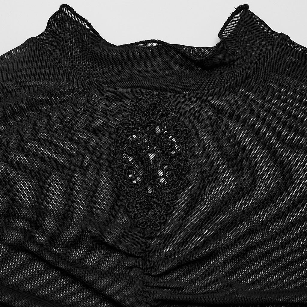 WT-800TCF Sheer Gothic Mesh Ruched Long Sleeve T-Shirt - Image 22