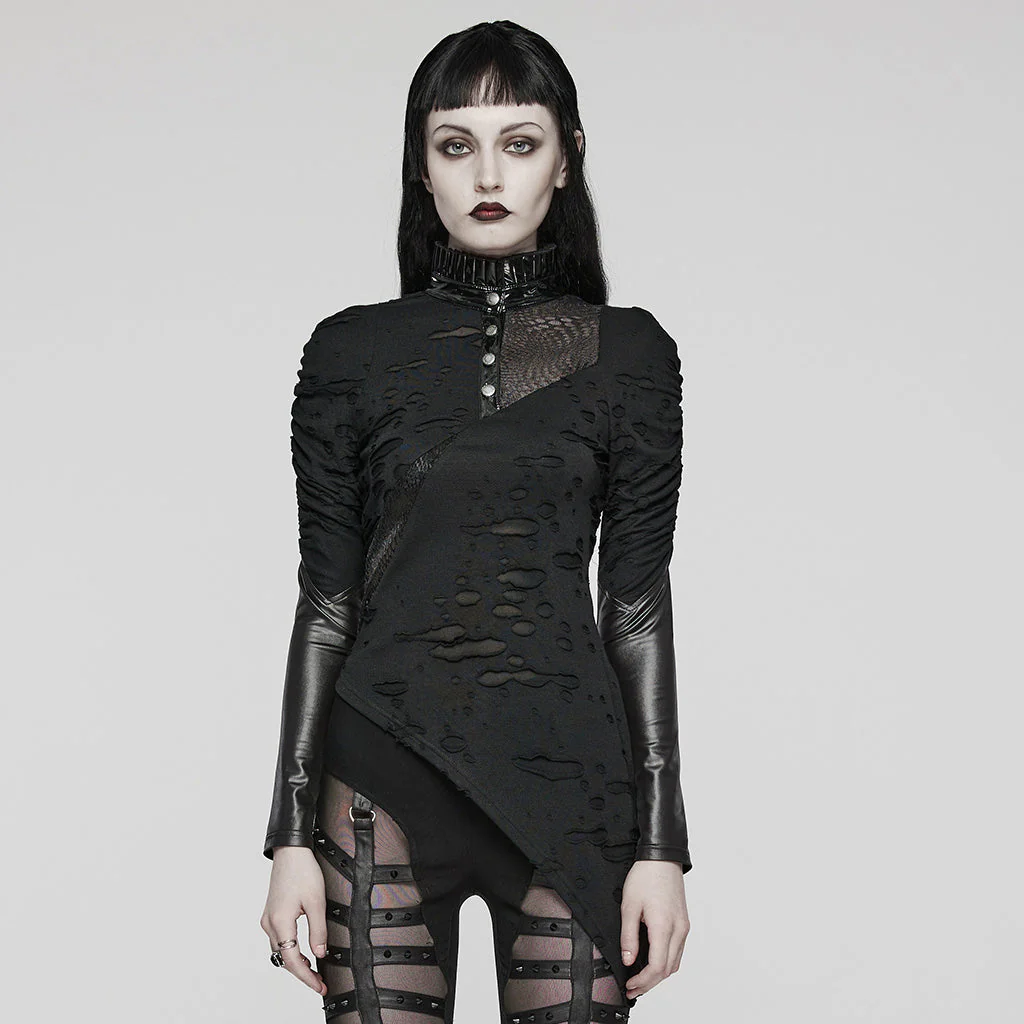 WT-811TCF Gothic Asymmetrical Distressed Punk Long Sleeve Top - Image 11