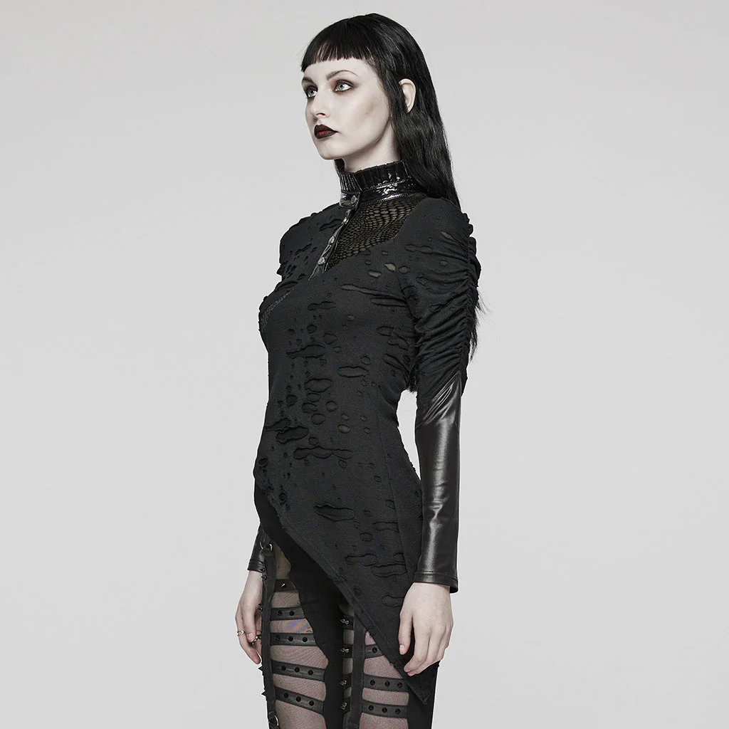 WT-811TCF Gothic Asymmetrical Distressed Punk Long Sleeve Top - Image 13