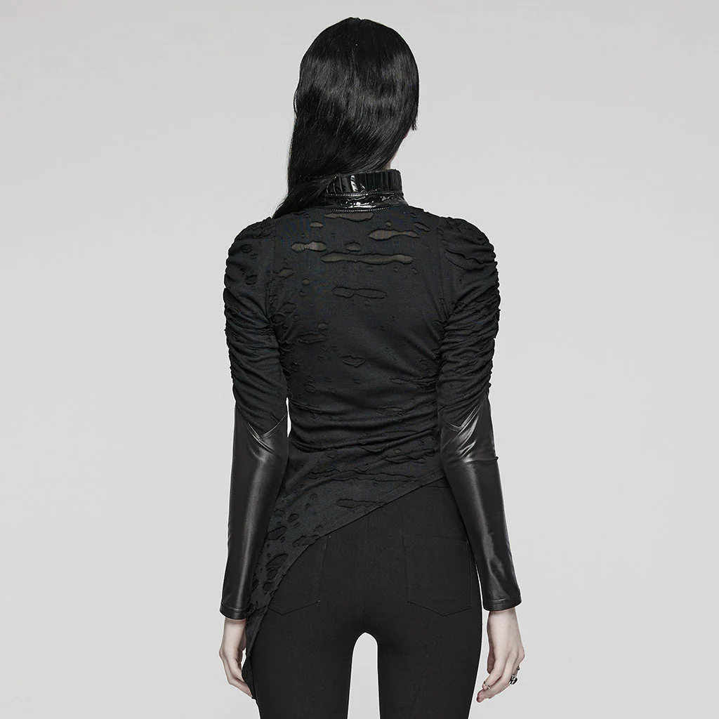 WT-811TCF Gothic Asymmetrical Distressed Punk Long Sleeve Top - Image 14